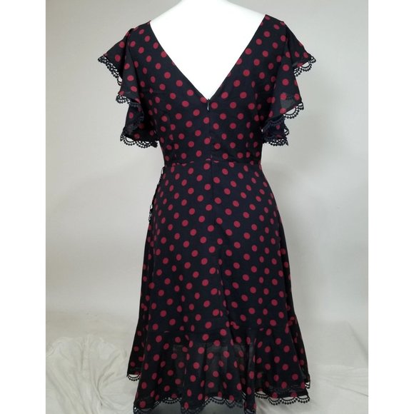 BB Dakota Dress 4 Navy Blue Red Polka Dot Lace V Pin Up Gothic Punk Alt Cosplay - Picture 6 of 9
